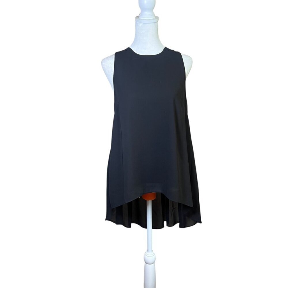 Aryeh Tunic Top Sleeveless Black Minimalist Lagenlook Boho High-Low Size Small